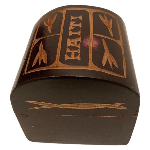 Vintage Hand-Carved Wooden Trinket Box w/ Lid 3" Haiti Brown Keepsake Souvenir - Picture 7 of 12